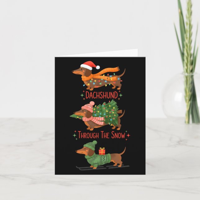 Dachshund Dogs Christmas Sweater Dachshund Through Card (Front)