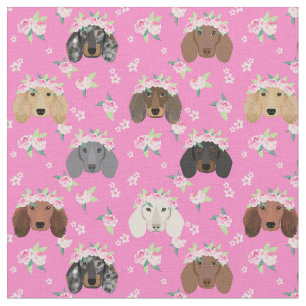 Dachshund dogs floral crown pink fabric