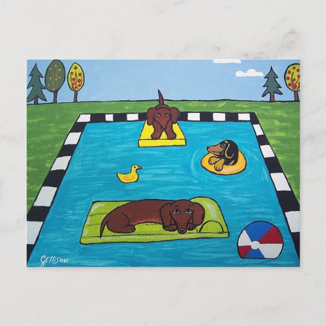 Dachshund Dogs Have a Pool Party Postcard (Front)