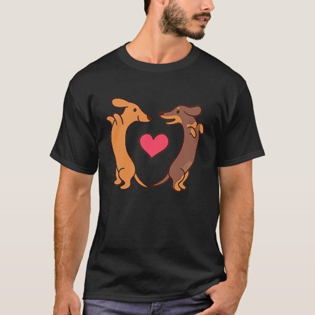 Dachshund Dogs Heart Wiener Valentines Day Men Wom T-Shirt (Front)