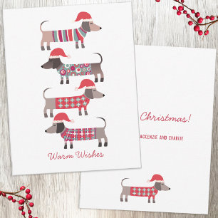 Dachshund Dogs in Christmas Hats Holiday Card