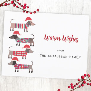 Dachshund Dogs in Christmas Hats Holiday Postcard