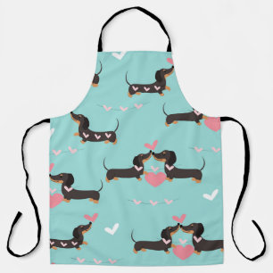 Dachshund dogs in love and hearts seamless pattern apron