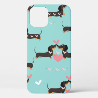 Dachshund dogs in love and hearts seamless pattern iPhone 12 case
