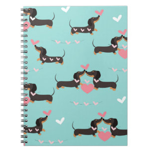 Dachshund dogs in love and hearts seamless pattern notebook