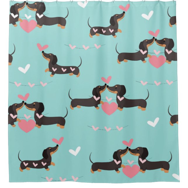 Dachshund dogs in love and hearts seamless pattern shower curtain (Front)