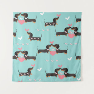 Dachshund dogs in love and hearts seamless pattern tapestry