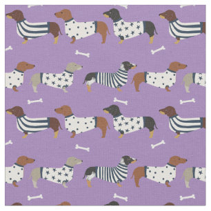 Dachshund dogs in sweaters purple fabric