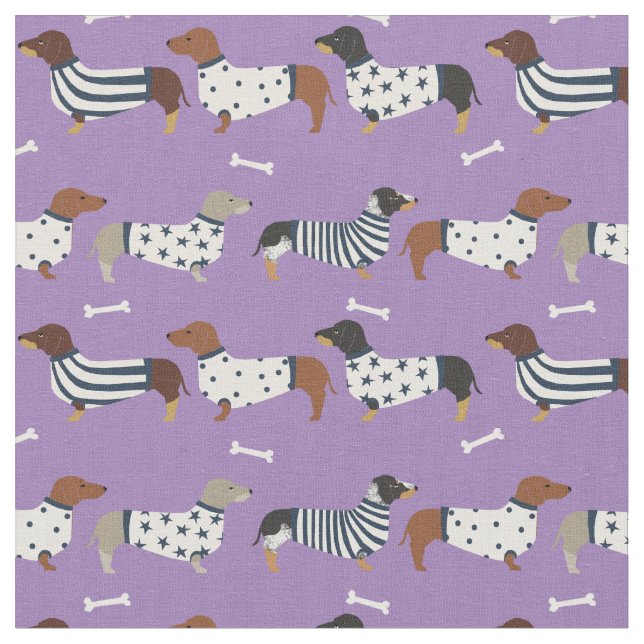 Dachshund dogs in sweaters purple fabric (Close Up)