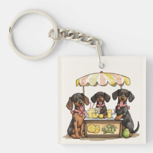 Dachshund Dogs Lemonade Stand Key Ring