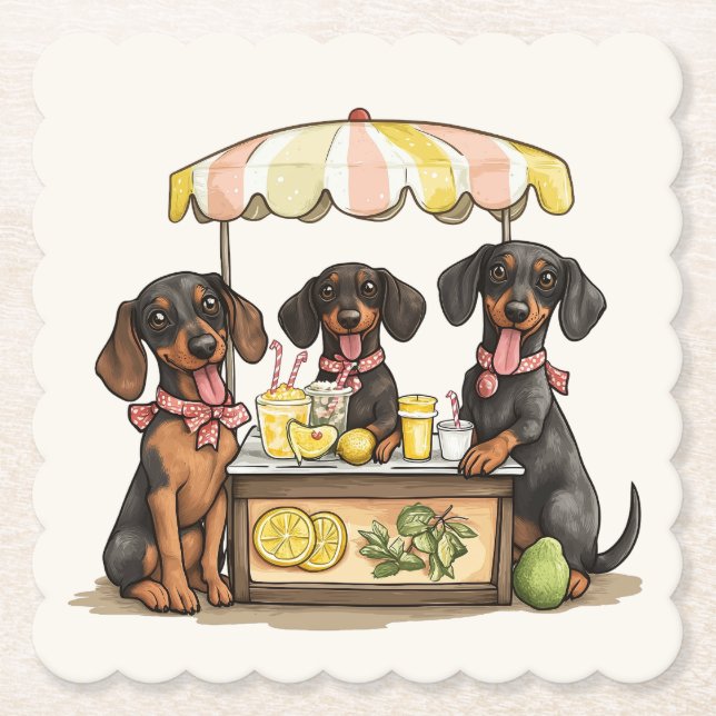 Dachshund Dogs Lemonade Stand Paper Coaster (Front)