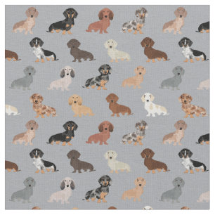 Dachshund dogs light grey fabric