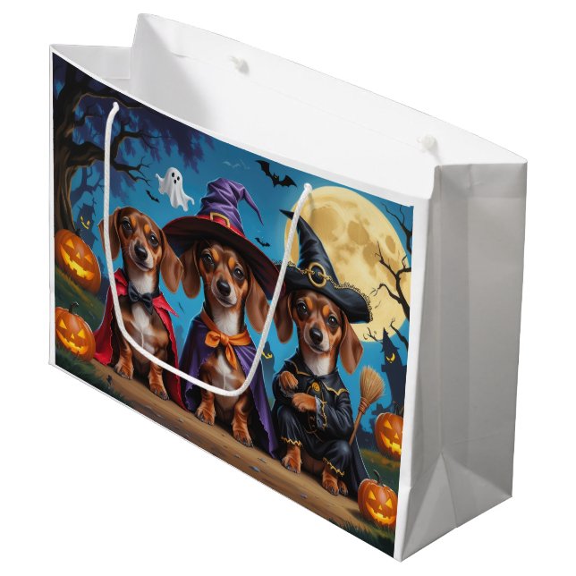 Dachshund Dogs Pumpkin Halloween Funny Large Gift Bag (Front Angled)