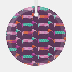 Dachshund Dogs: Seamless Cute Pattern. Glass Tree Decoration