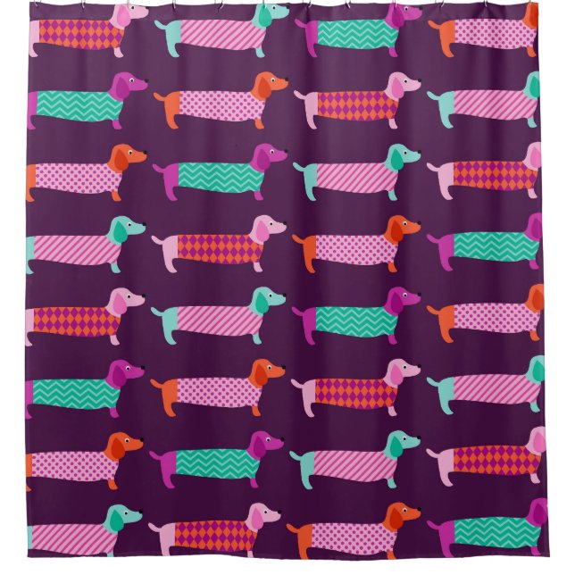 Dachshund Dogs: Seamless Cute Pattern. Shower Curtain (Front)