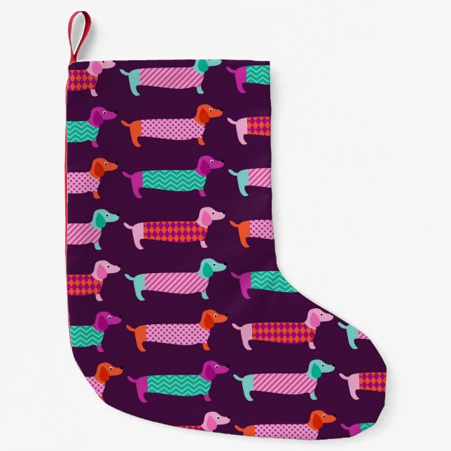 Dachshund Dogs: Seamless Cute Pattern. Small Christmas Stocking (Front)