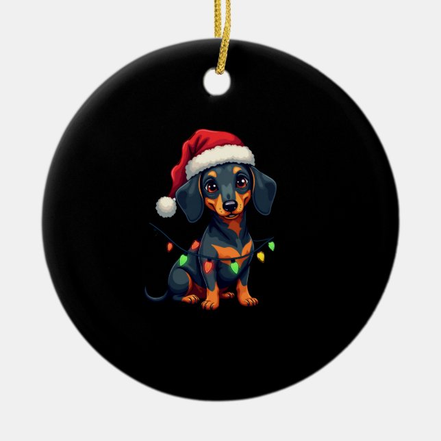Dachshund Dogs Tree Christmas Sweater Xmas Gifts F Ceramic Ornament (Front)