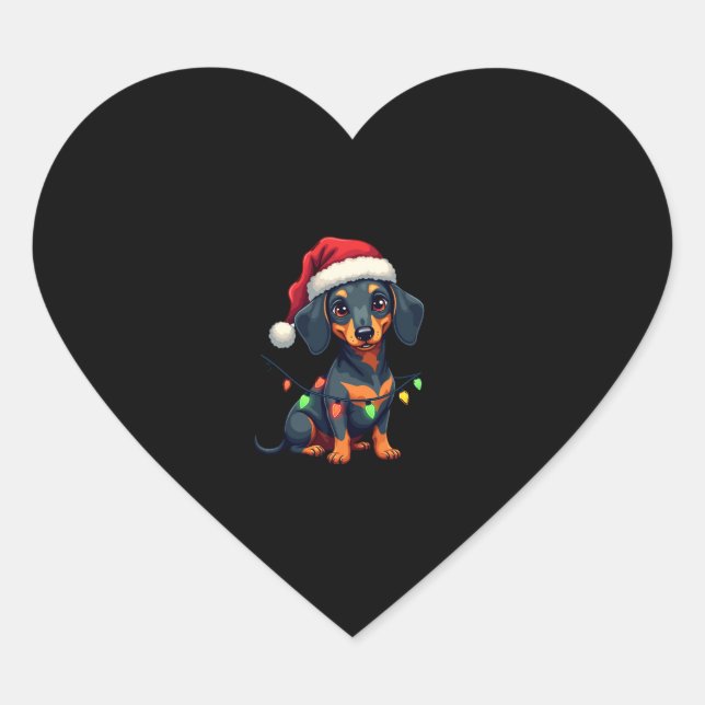 Dachshund Dogs Tree Christmas Sweater Xmas Gifts F Heart Sticker (Front)