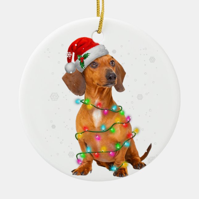 Dachshund Dogs Tree Christmas Sweater Xmas Gifts P Ceramic Ornament (Front)