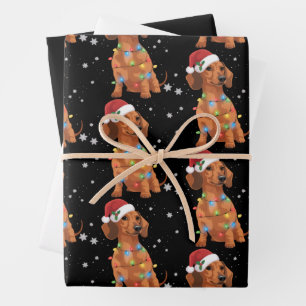 Dachshund Dogs Tree Christmas Xmas Pet Dog Wrapping Paper Sheet