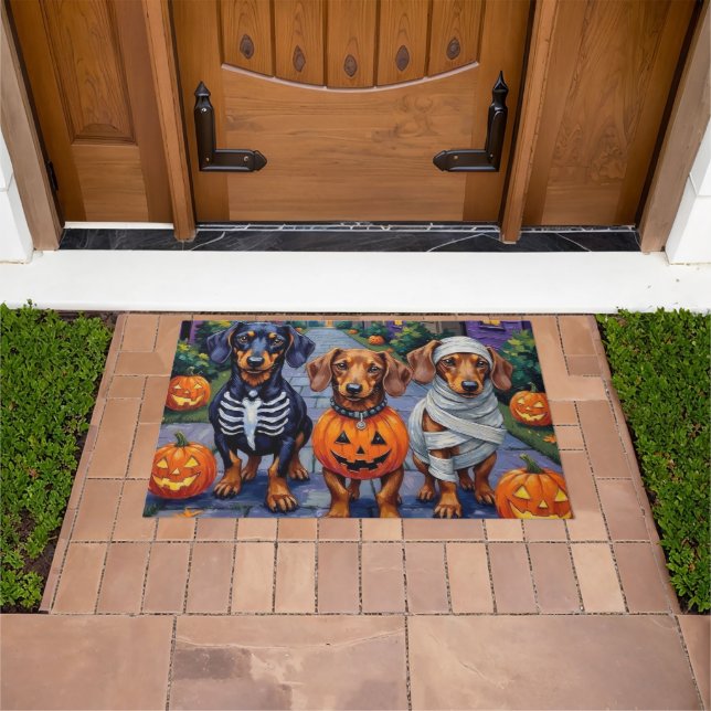 Dachshund Dogs Trick-or-Treating in Halloween Doormat (Outdoor)