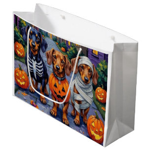 Dachshund Dogs Trick-or-Treating in Halloween Large Gift Bag