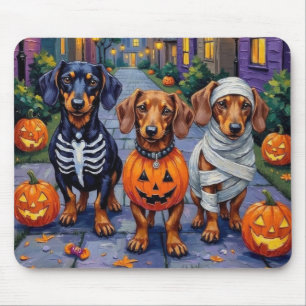 Dachshund Dogs Trick-or-Treating in Halloween Mouse Pad