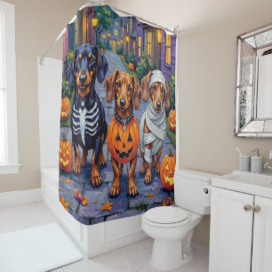 Dachshund Dogs Trick-or-Treating in Halloween Shower Curtain