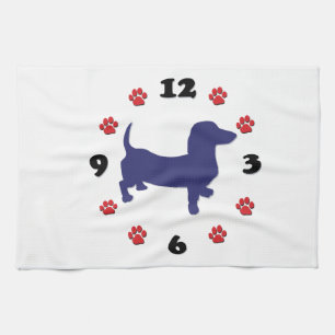 Dachshund Doxie Clock Tea Towel