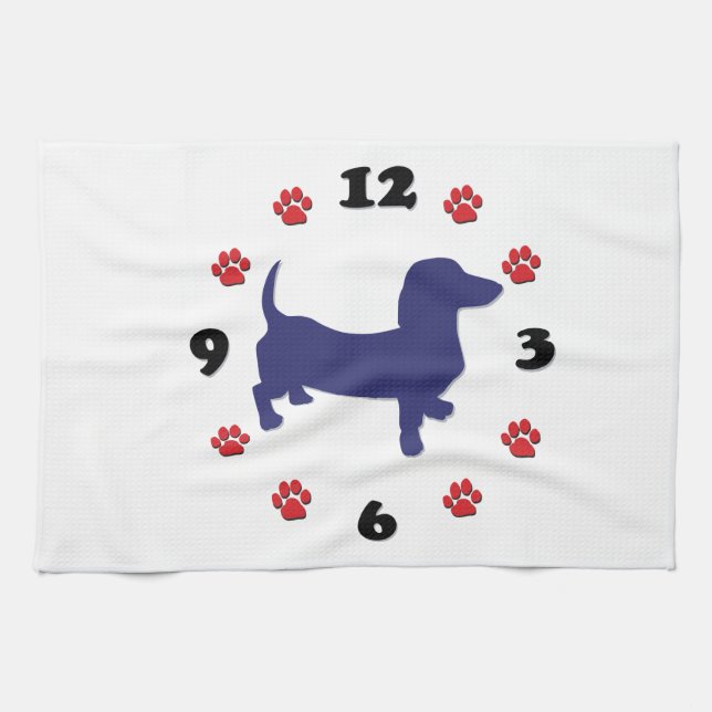 Dachshund Doxie Clock Tea Towel (Horizontal)