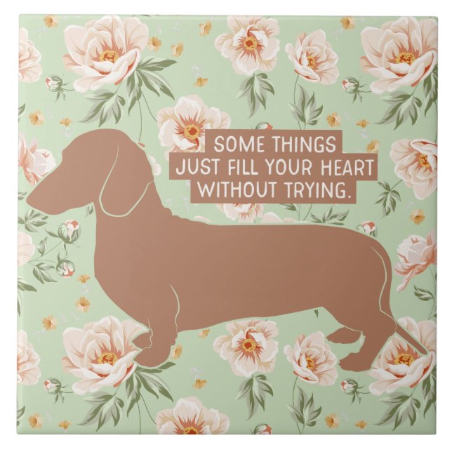 Dachshund Doxie Teckel Lover Illustration Quote Ceramic Tile (Front)