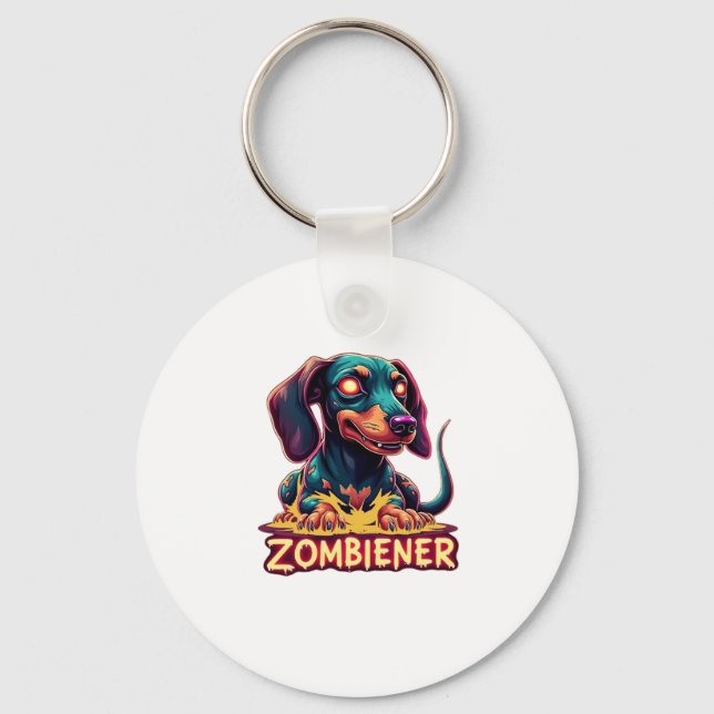 Dachshund Doxie Wiener Sausage Zombie Dog Hallowee Key Ring (Front)