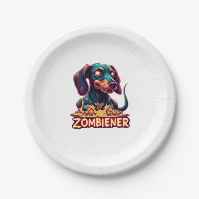 Dachshund Doxie Wiener Sausage Zombie Dog Hallowee Paper Plate (Front)