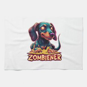 Dachshund Doxie Wiener Sausage Zombie Dog Hallowee Tea Towel