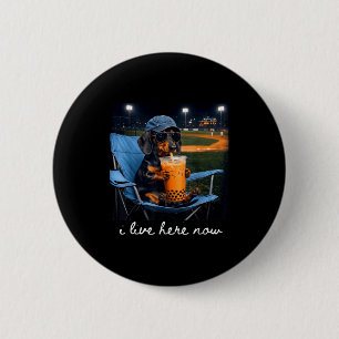 Dachshund drink iced coffee baseball field live 6 cm round badge