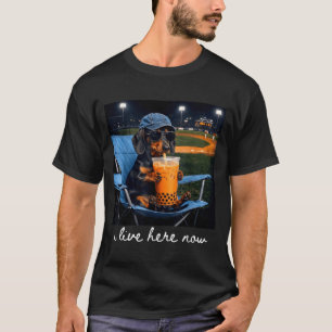 Dachshund drink iced coffee baseball field live T-Shirt