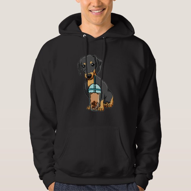 Dachshund Drinking Bubble Tea Cute Animals With Bo Hoodie (Front)