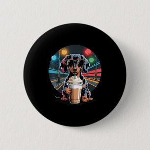 Dachshund drinking iced coffee animal dog meme 6 cm round badge