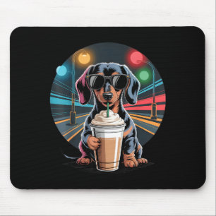 Dachshund drinking iced coffee animal dog meme mouse pad