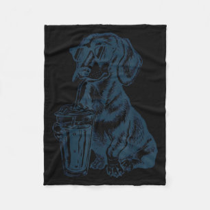 Dachshund drinking iced coffee cute dog meme funny fleece blanket
