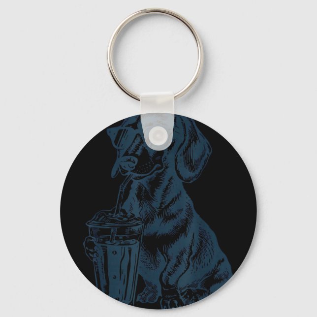 Dachshund drinking iced coffee cute dog meme funny key ring (Front)