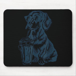 Dachshund drinking iced coffee cute dog meme funny mouse pad