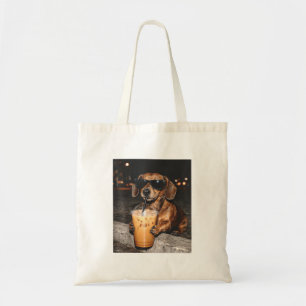 Dachshund Drinking Iced Coffee Funny Dachshund Dog Tote Bag