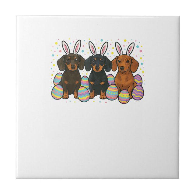Dachshund Easter T-Shirt Ceramic Tile (Front)
