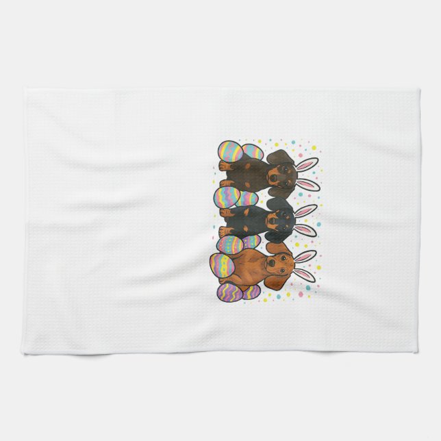 Dachshund Easter T-Shirt Tea Towel (Horizontal)