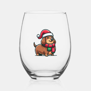 Dachshund Elegance Christmas Anticipation Classic  Stemless Wine Glass