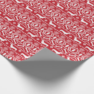 Dachshund Fair Isle Christmas Red and White Wrapping Paper