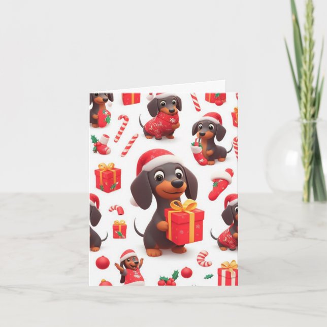 Dachshund Family Christmas Greeting Card (Front)