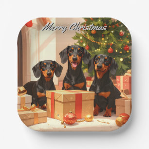 Dachshund Family Christmas Paper Plate