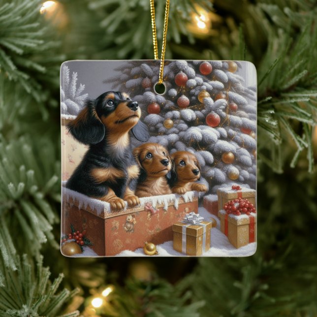 Dachshund Family Personalised Tree Ornament (Tree)